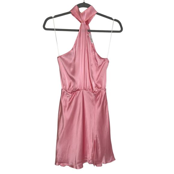 Amanda Uprichard Queens 100% Silk Mini Dress Halter Cocktail Party Baby Pink S - Picture 4 of 10
